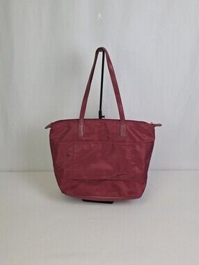 Women's Brick Red Nylon and Faux Leather Tote Bag